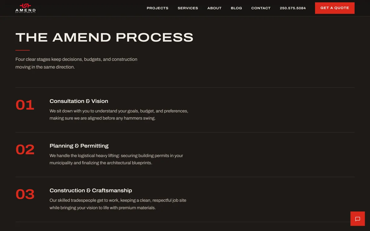 Amend Developments website, the four-step process from consultation to final walkthrough