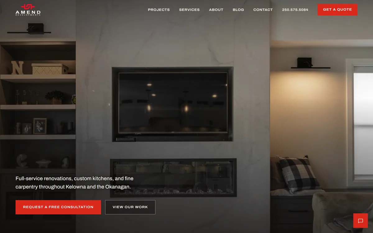 Amend Developments homepage, hand-built by Elliot Digital