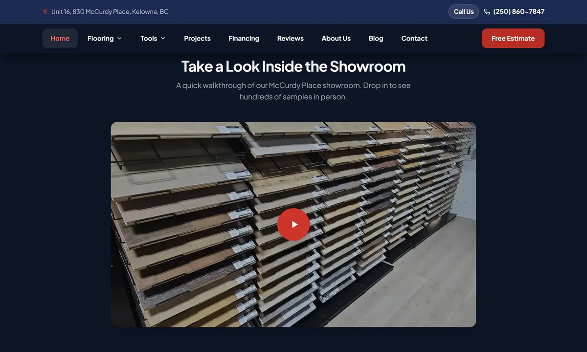 Kelowna Flooring Superstore website, take a look around section