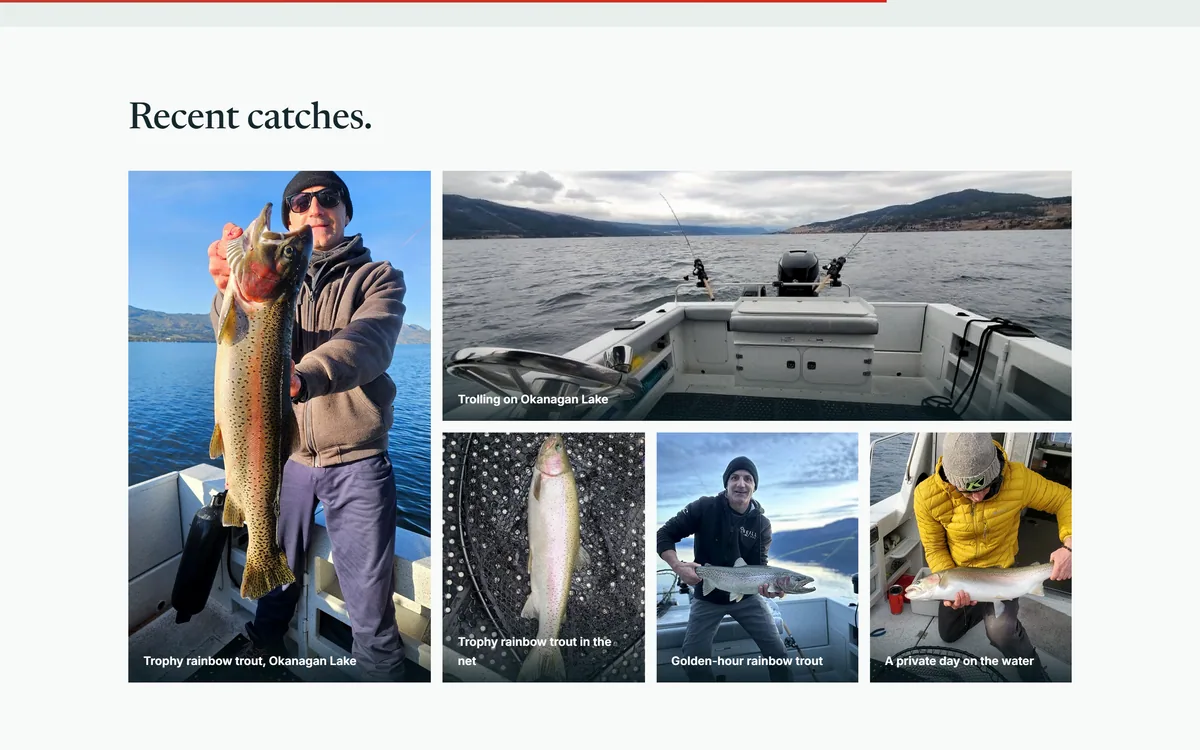 Outdoor Adventures BC website, the catch gallery of real trips on Okanagan Lake
