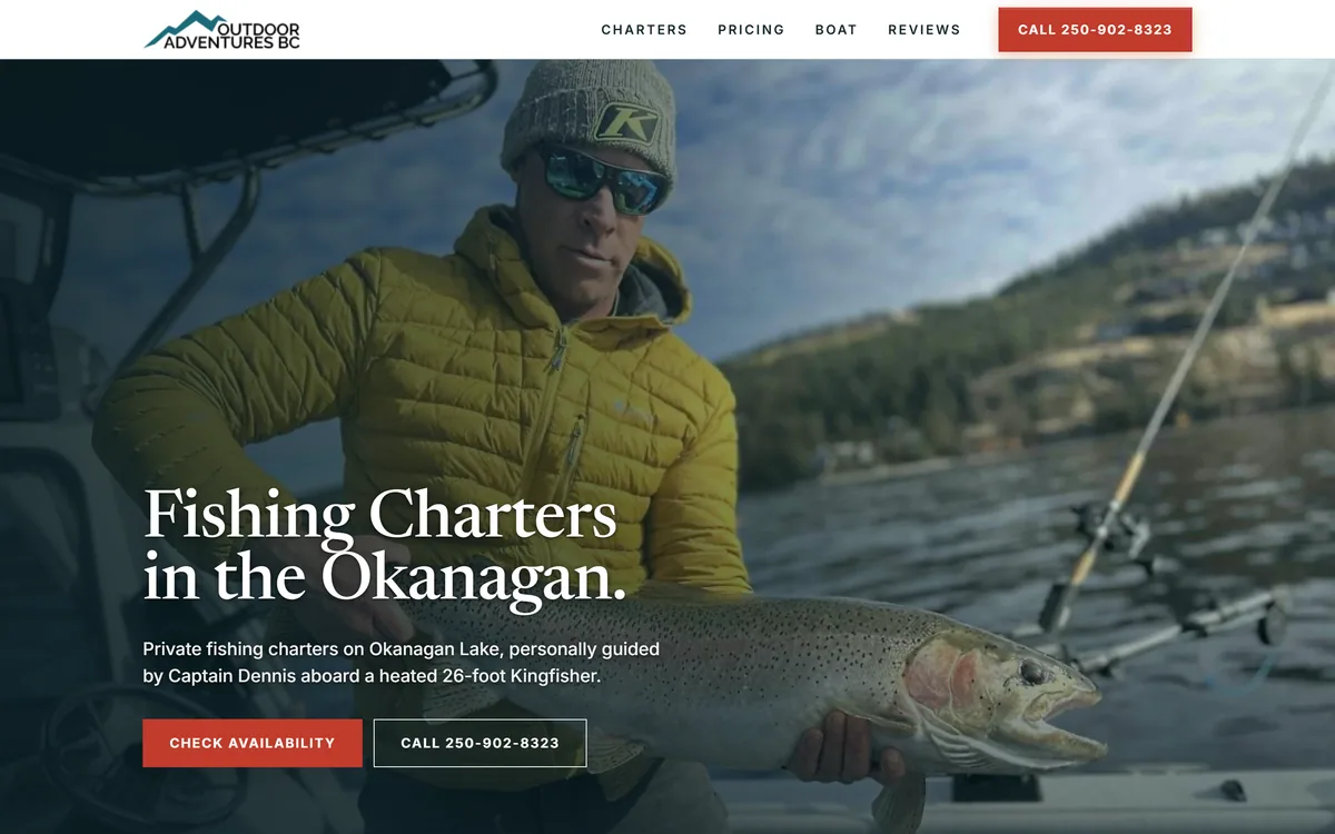 Outdoor Adventures BC homepage, hand-built by Elliot Digital