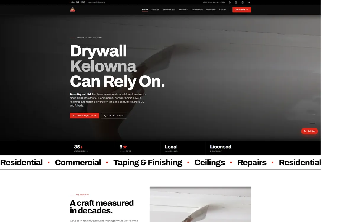 Team Drywall website, hand-built by Elliot Digital